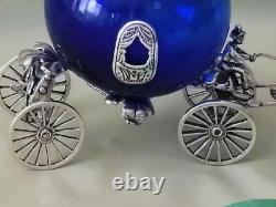 Cinderella Coach Carriage Horse Vintage Sterling Silver With Cobalt Blue Glass