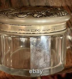 Collection 5 Antique Sterling Silver Glass Vanity Dresser Jars Kirk & Son Other