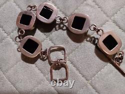 Colorful Dichroic Glass & Sterling Link Bracelet with Adj Toggle Closure 7-8 in