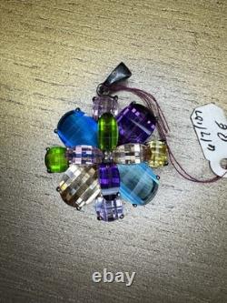Colorful Sterling Silver Flower Pendant Necklace Italy. 925 Rainbow Glass 17