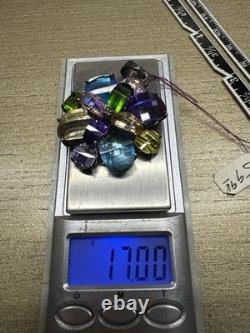 Colorful Sterling Silver Flower Pendant Necklace Italy. 925 Rainbow Glass 17