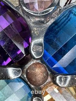 Colorful Sterling Silver Flower Pendant Necklace Italy. 925 Rainbow Glass 17