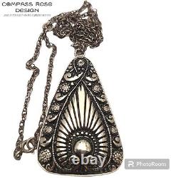 Compass Rose Designer Sterling Silver EGYPTIAN CZECH Glass Pendant Necklace