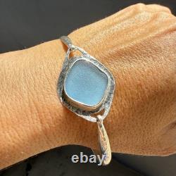 Cornflower Blue Genuine Caribbean Sea Glass Sterling Silver Bracelet
