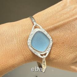 Cornflower Blue Genuine Caribbean Sea Glass Sterling Silver Bracelet