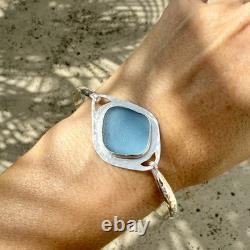 Cornflower Blue Genuine Caribbean Sea Glass Sterling Silver Bracelet