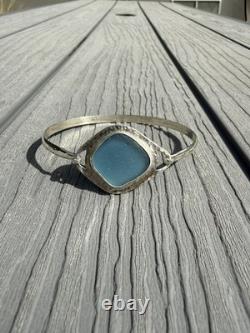 Cornflower Blue Genuine Caribbean Sea Glass Sterling Silver Bracelet