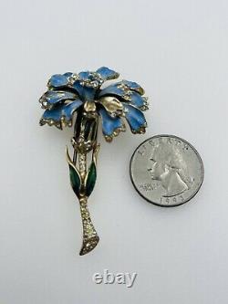CoroCraft Antique Sterling Silver Rhinestone Enamel Flower Fur Brooch Pin