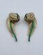 Corocraft Vintage Pair Sterling Silver Invisible Set Green Rhinestone Pins