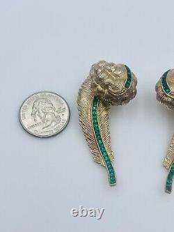 CoroCraft Vintage Pair Sterling Silver Invisible Set Green Rhinestone Pins