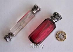 Cranberry Glass & Sterling Silver 1905 Perfume Bottle + Clear Double End Example