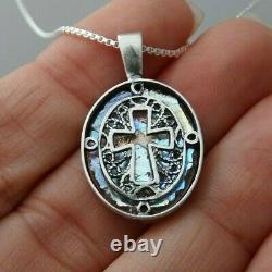 Cross Necklace 925 Sterling Silver -Ancient Roman Glass Pendant Cross Faith BX