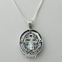 Cross Necklace 925 Sterling Silver -Ancient Roman Glass Pendant Cross Faith BX