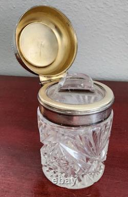 Crystal Glass Jar Sterling Silver 76 Lid. 286grs. Crystal LID Chipped (cant Open)