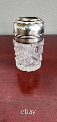 Crystal Glass Jar Sterling Silver 76 Lid. 286grs. Crystal LID Chipped (cant Open)