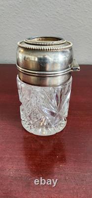 Crystal Glass Jar Sterling Silver 76 Lid. 286grs. Crystal LID Chipped (cant Open)