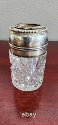 Crystal Glass Jar Sterling Silver 76 Lid. 286grs. Crystal LID Chipped (cant Open)