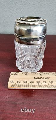 Crystal Glass Jar Sterling Silver 76 Lid. 286grs. Crystal LID Chipped (cant Open)