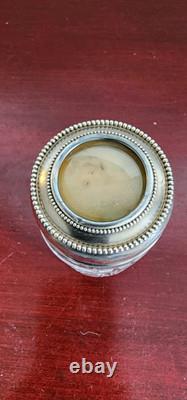 Crystal Glass Jar Sterling Silver 76 Lid. 286grs. Crystal LID Chipped (cant Open)