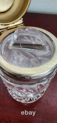 Crystal Glass Jar Sterling Silver 76 Lid. 286grs. Crystal LID Chipped (cant Open)