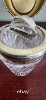 Crystal Glass Jar Sterling Silver 76 Lid. 286grs. Crystal LID Chipped (cant Open)