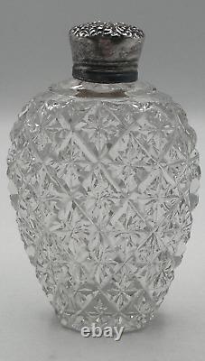 Crystal Sterling Silver Lid Flask Perfume Bottle Cut Glass 5