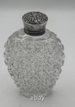 Crystal Sterling Silver Lid Flask Perfume Bottle Cut Glass 5
