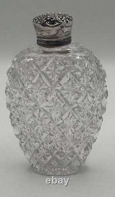 Crystal Sterling Silver Lid Flask Perfume Bottle Cut Glass 5