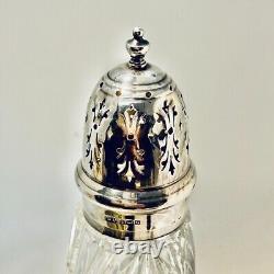 Cut Glass & Sterling Silver Sugar Shaker Castor Suckling Birmingham 1931