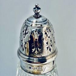 Cut Glass & Sterling Silver Sugar Shaker Castor Suckling Birmingham 1931