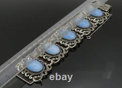 DANECRAFT 925 Sterling Silver Vintage Blue Glass Swirl Chain Bracelet BT9171