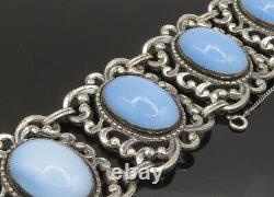 DANECRAFT 925 Sterling Silver Vintage Blue Glass Swirl Chain Bracelet BT9171