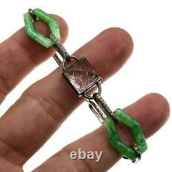 DECO 1920's Sterling Silver and Art Glass Bracelet with Patina 7.5 inches Long