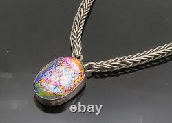 DESIGNER 925 Sterling Silver Vintage Dichroic Glass Chain Necklace NE3315