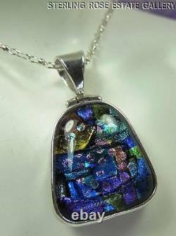 DICHROIC GLASS 1 1/2 Sterling Silver 0.925 Estate 20 Chain NECKLACE