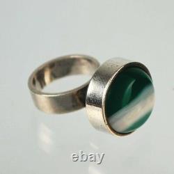 Danish Modern Sterling Silver Art Glass Ring Signed RS