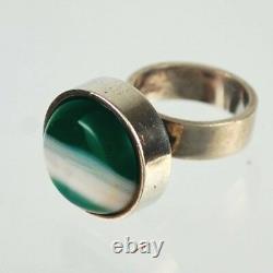 Danish Modern Sterling Silver Art Glass Ring Signed RS