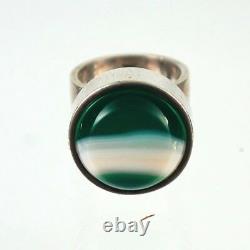 Danish Modern Sterling Silver Art Glass Ring Signed RS