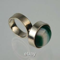 Danish Modern Sterling Silver Art Glass Ring Signed RS