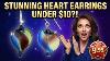 Dark Blue Multi Color Glass Heart Earrings In Sterling Silver