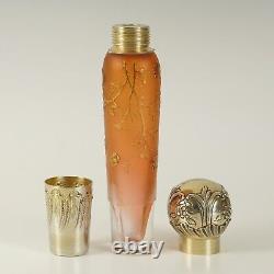 Daum Nancy Cameo Art Glass Sterling Silver French Liquor Flask Perfume Bottle
