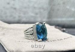 David Yurman Sterling Silver 20x15mm Wheaton Hampton Blue & Diamonds Ring Sz 6