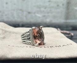 David Yurman Sterling Silver 20x15mm Wheaton Morganite & Diamonds Ring Sz 7.5