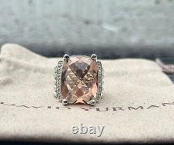 David Yurman Sterling Silver 20x15mm Wheaton Morganite & Diamonds Ring Sz 7.5