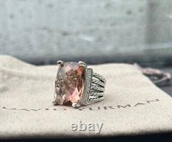 David Yurman Sterling Silver 20x15mm Wheaton Morganite & Diamonds Ring Sz 7.5