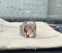 David Yurman Sterling Silver 20x15mm Wheaton Morganite & Diamonds Ring Sz 7.5