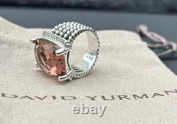 David Yurman Sterling Silver 20x15mm Wheaton Morganite & Diamonds Ring Sz 7.5