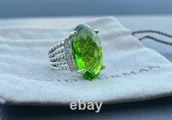 David Yurman Sterling Silver Oval 16x26mm Peridot Wheaton Cable Ring Sz 8