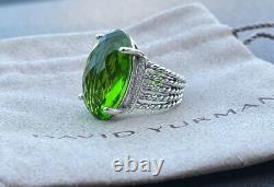 David Yurman Sterling Silver Oval 16x26mm Peridot Wheaton Cable Ring Sz 8