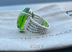 David Yurman Sterling Silver Oval 16x26mm Peridot Wheaton Cable Ring Sz 8